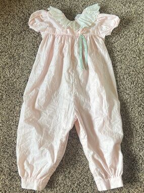 Vintage 90s Bubble Romper C.I. Castro Pink with White Lace Trim
